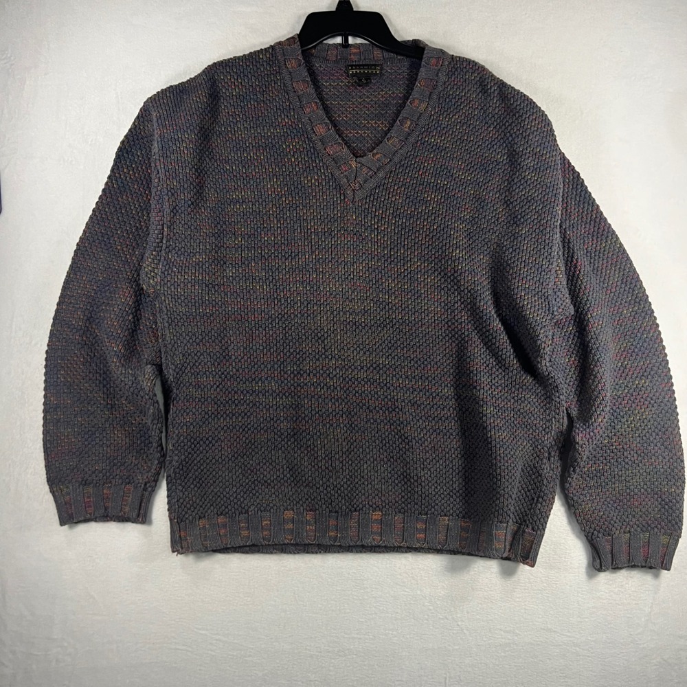 REUNION MENSWEAR Multicolor Speckled V-Neck Knit Sweater‎ Large Made in USA